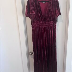 Anthropologie Deep Red Velvet Maxi Dress